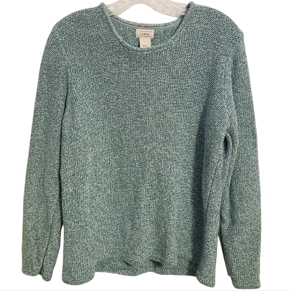 Lands' End | Women's Green and White Scoop Neck Sweater (Size Large)